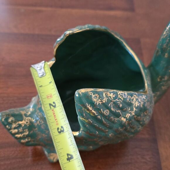 Vintage Green and Gold Ceramic Swan Fugurine Planter  Home Decor - Picture 5 of 8